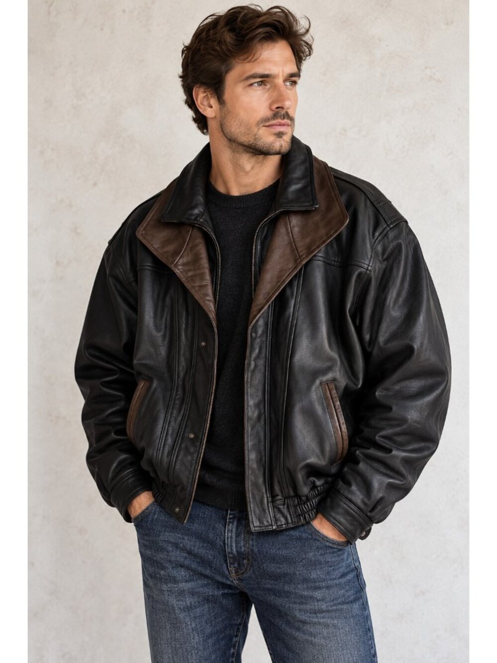 Vintage Leonardos Y2K dad Leather Bomber Jacket 3XL
